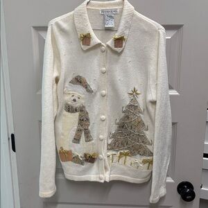 Victoria Jones Cream Christmas Cardigan size medium